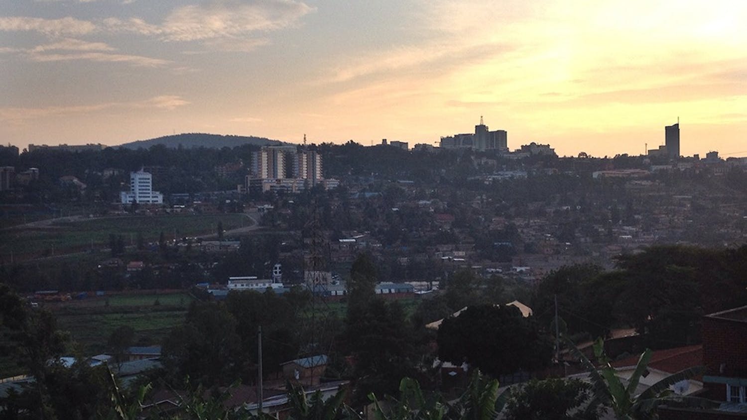 The sun sets over Kigali, Rwanda.