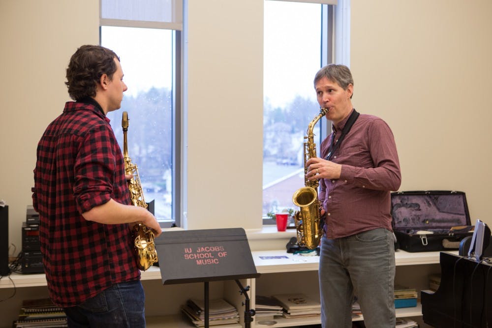 <p>Thomas Walsh, professor of music and department chair of jazz studies, coaches a Jacobs School of Music student.&nbsp;</p>