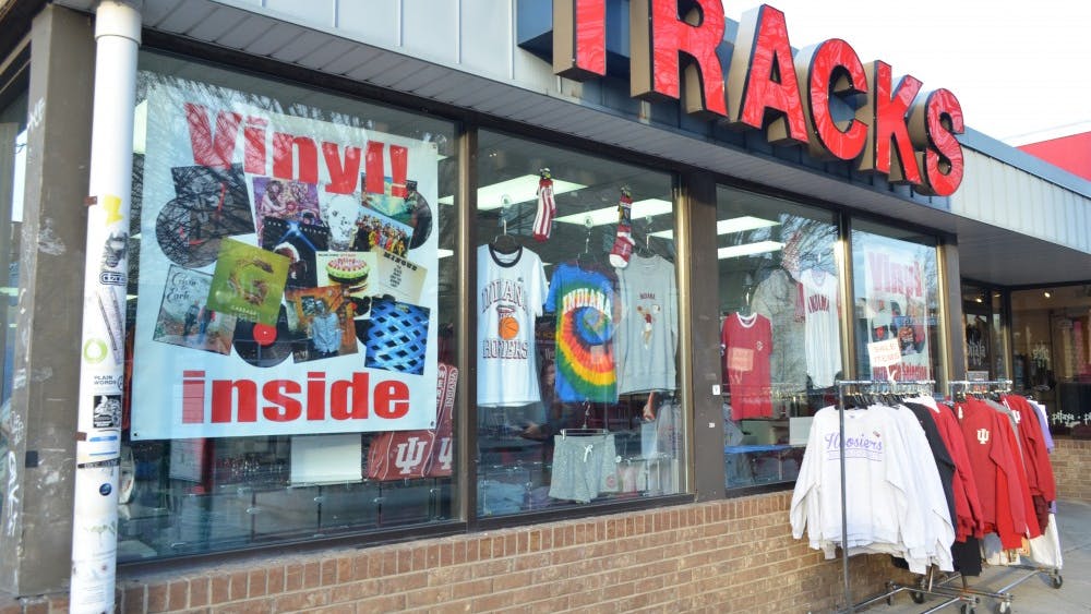 Tracks is located on Kirkwood Avenue next to the Village Deli. The store sells vinyl records and IU apparel.