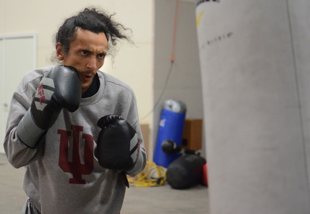 Skyler Ortiz, 28, trains on Thursday evening to be prepared for the coming Golden Gloves match at B-Town Boxing Club. Ortiz has been boxing for seven months. Ortiz said he trains around 30 hours every week and he is confident for wining this match. 