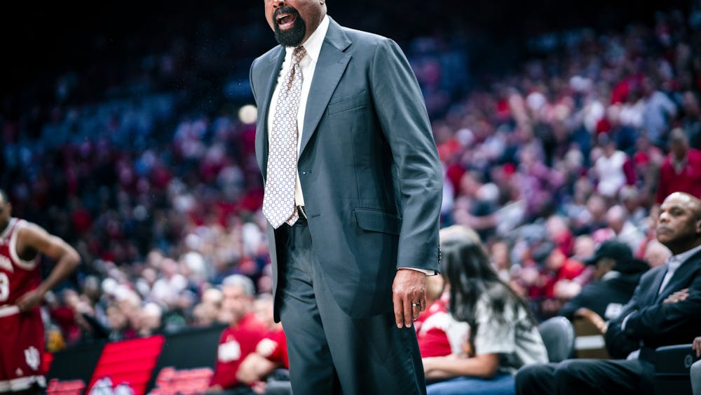 Indiana head coach Mike Woodson seen Dec. 10, 2022 at the MGM Grand Arena in Las Vegas, Nevada. Indiana will play the University of Connecticut in the first round of Empire Classic, announced Monday. 