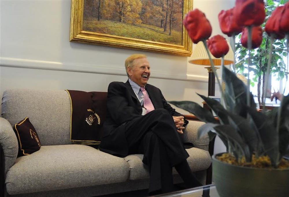 Terry Clapacs, IU vice president and chief administrative officer, laughs after a question about his time as the IU athletics director during an interview Thursday afternoon in his Bryan Hall office. Clapacs will retire on May 28, 2009 after 39 years with the university.