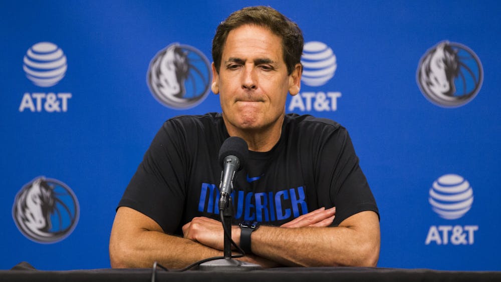 Dallas Mavericks owner Mark Cuban speaks to reporters after the Mavericks beat the Denver Nuggets 113-97 on March 11  at American Airlines Center in Dallas.