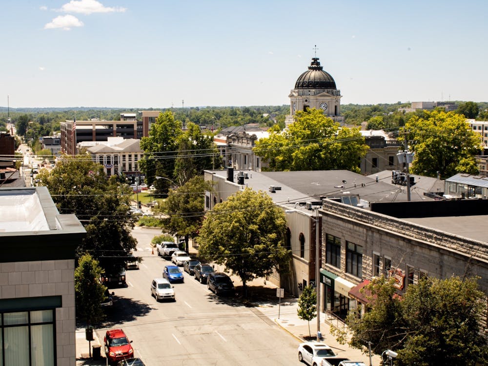 A view of downtown Bloomington from the 7th and Walnut Street Parking Garage. The Bloomington City Council approved a COVID-19 recovery fund which targets economic recovery, housing insecurity and support for communities disproportionately affected by the pandemic.