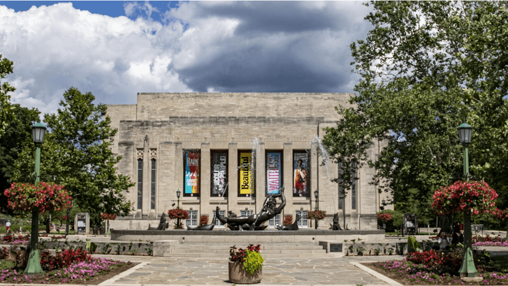 The IU Auditorium is seen July 10, 2022, behind Showalter Fountain. The auditorium will feature a diverse group of performances throughout the rest of the fall semester.
