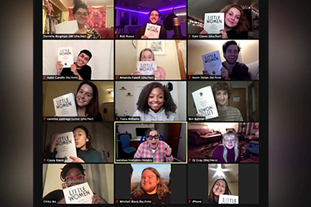 <p>The direction team and cast members for IU Theatre&#x27;s production of &quot;Little Women: The Broadway Musical&quot; pose during their first virtual rehearsal in February. The show will run virtually from April 20-24.</p>