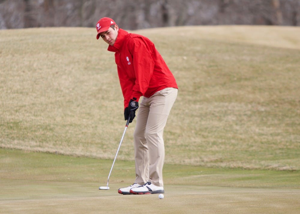 <p>Then junior, now senior, Jake Brown putts the ball during practice at the IU Golf Course in Jan. 2018.</p>