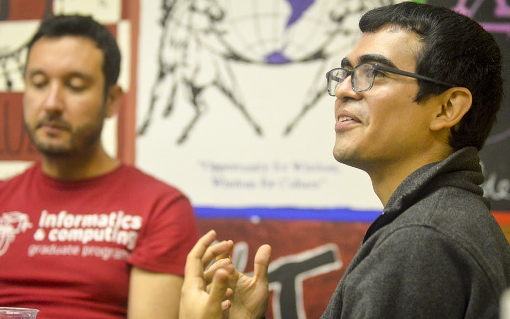 Informatics Professor Saul Blanco-Rodriguez speaks on homophobia back home in El Salvador and the struggles that LGBTQ immigrants face when coming to America during the Global Talk at La Casa Tuesday evening. Professor Blanco-Rodriguez commented that he can see the tides changing towards a more positive view of gay marriage.