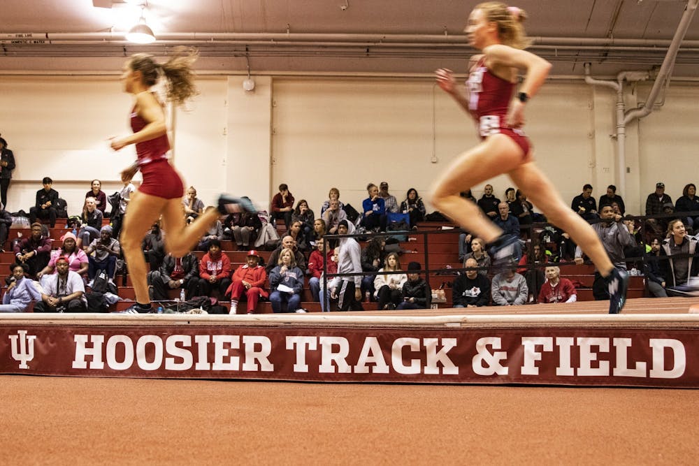 <p>IU sprinters race in the 800-meter Feb. 14 in Gladstein Fieldhouse. IU will compete in the NCAA Indoor Track and Field Championships this weekend in Albuquerque, New Mexico.</p>