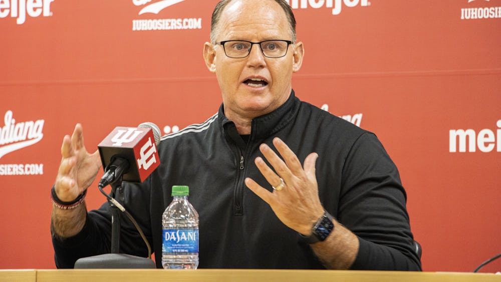 Head coach Tom Allen speaks during a press conference on Jan. 23, 2022, at Simon Skjodt Assembly Hall. Allen announced he would call the defense at the Sunday press conference.