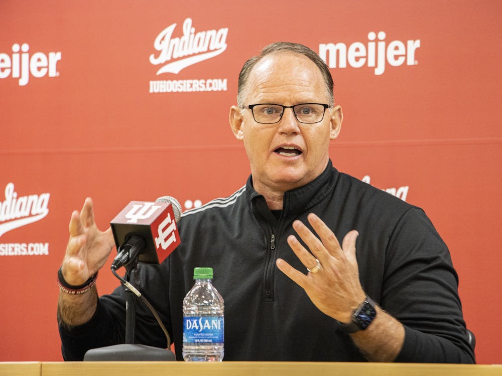 Head coach Tom Allen speaks during a press conference on Jan. 23, 2022, at Simon Skjodt Assembly Hall. Allen announced he would call the defense at the Sunday press conference.
