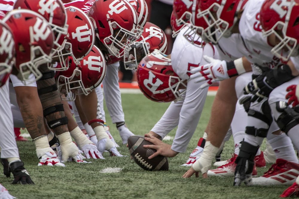 <p>Indiana&#x27;s defensive line matches up with Rutgers&#x27; offensive line during the game on Nov. 13, 2021, at Memorial Stadium. This season&#x27;s quarterback pick is yet to be announced, although it is likely the decision won&#x27;t be made public until the team takes the field Sept. 2.</p>