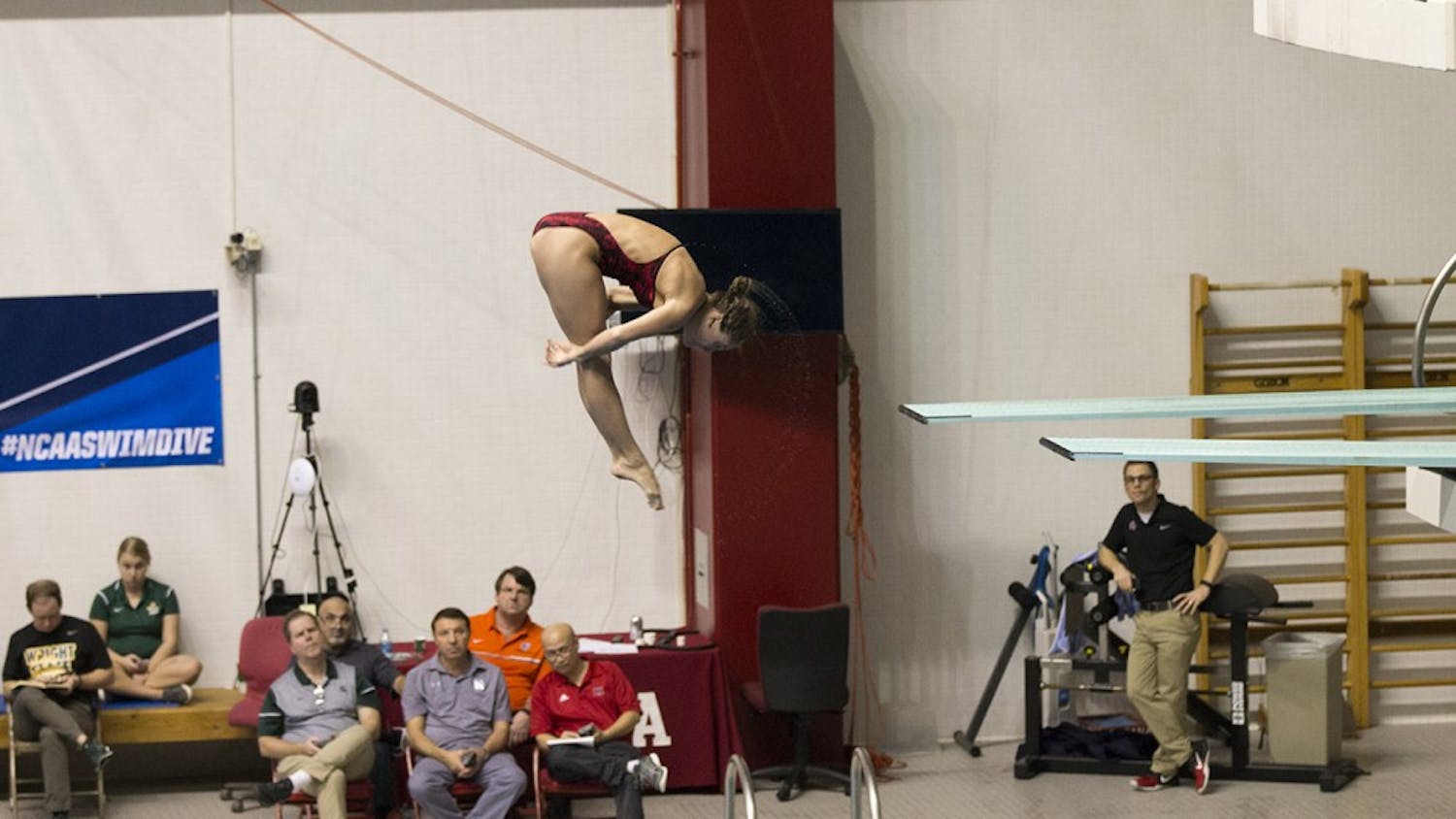 &nbsp;IU senior&nbsp;Michal Bower completes her round three dive at the NCAA Diving Zone C Championships. She qualified for the NCAA Championships to be held in Indianapolis later this week.