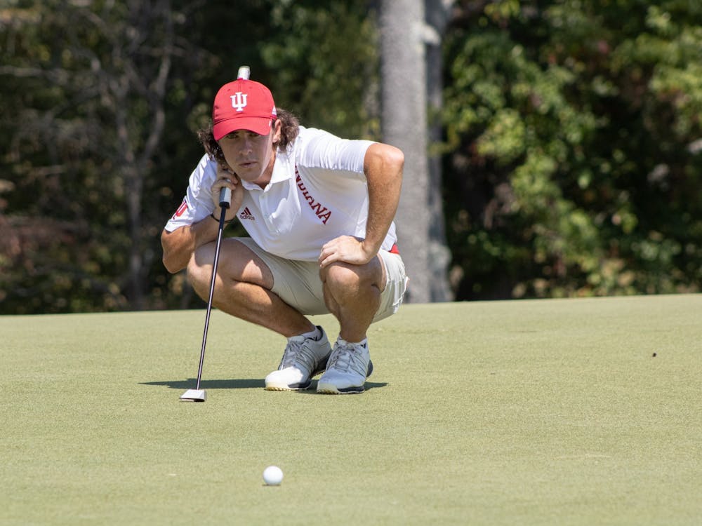 Then-sophomore Clay Merchent prepares for his turn during the Hoosier Collegiate Invite on Sept. 6, 2021, at Pfau Golf Course in Bloomington. Indiana has recruited two major players, freshman Cal Hoskins and senior Ferris State University transfer Thomas Hursey, to compete in the upcoming season.