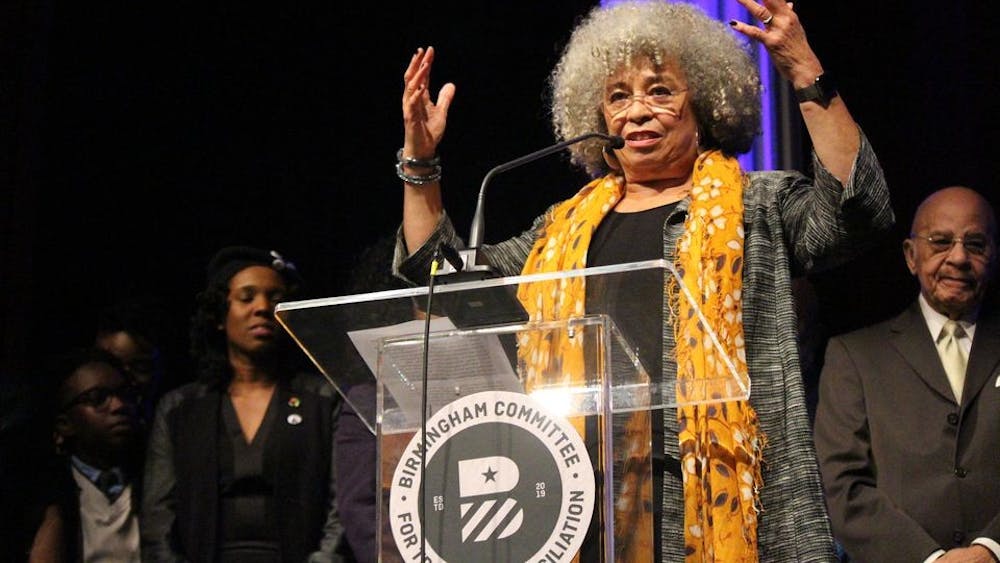 Dr. Angela Davis speaks to a crowd on Feb. 16, 2019, at an event organized by the Birmingham Committee for Truth and Reconciliation. Davis will be speaking at the IU Social Justice Conference, along with Angela Rye and Alicia Garza. 