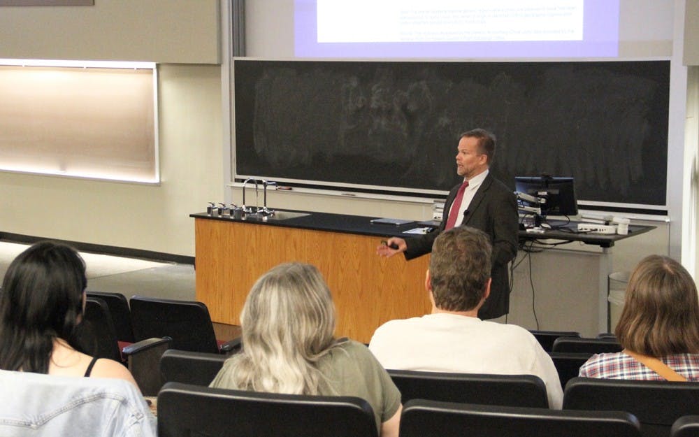 University of Florida Professor Kevin Folta  gives a lecture about genetic engineer technology Wednesday evening. 