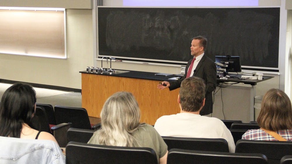 University of Florida Professor Kevin Folta  gives a lecture about genetic engineer technology Wednesday evening. 