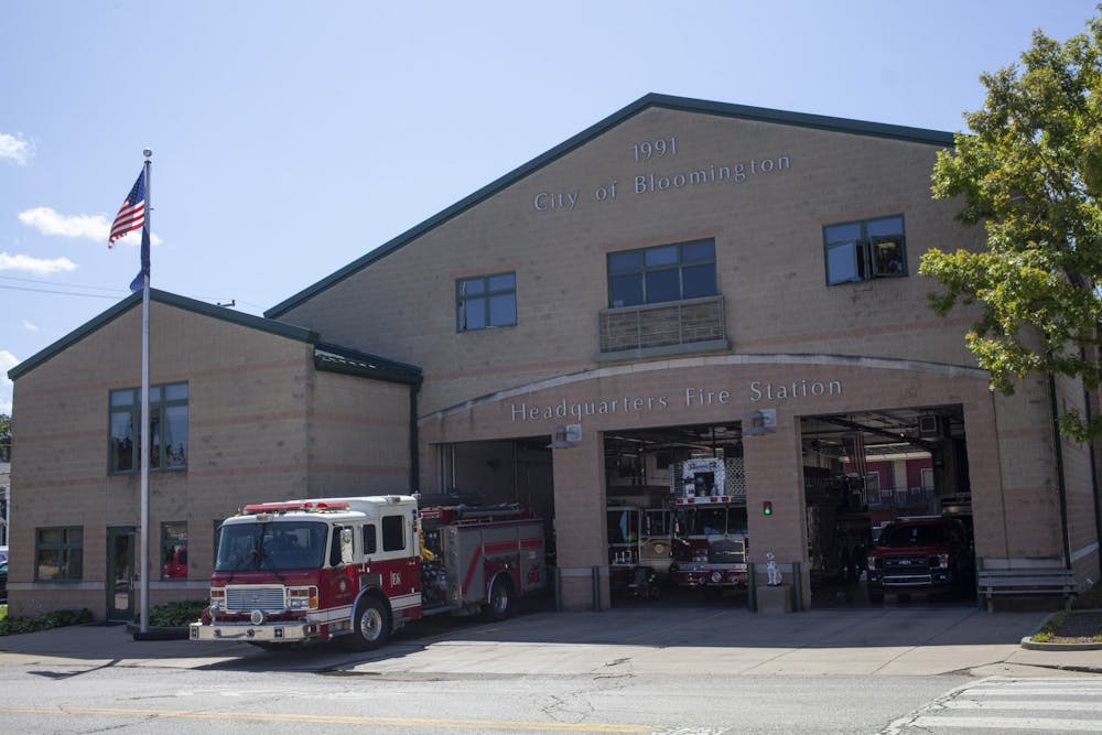 The City of Bloomington Fire Department sits with its doors open on August 28, 2020 on E 4th St. The BFD downtown station will be temporarily relocating to 226 South College Avenue after flood waters damaged Station One this past weekend.
