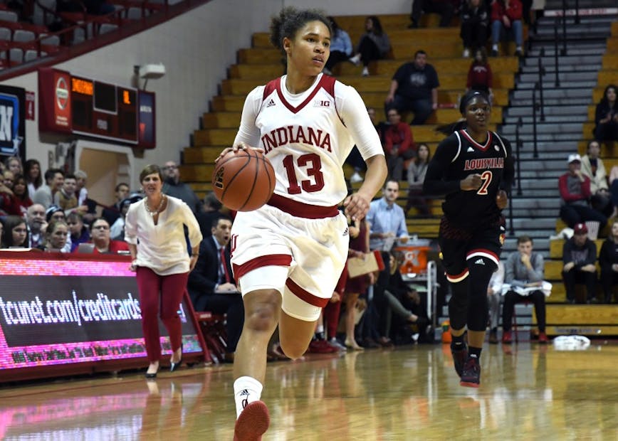 Freshman guard Jaelynn Penn brings the ball up the court against Louisville on Nov. 30 in Simon Skjodt Assembly Hall. IU lost Tuesday night at No. 14 Maryland.