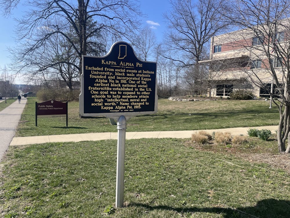 <p>The plaque marking the original location of the IU chapter of Kappa Alpha Psi is seen on March 7, 2023, on East 17th Street. Kappa Alpha Psi was placed on cease and desist on March 6, 2023, for hazing.</p>