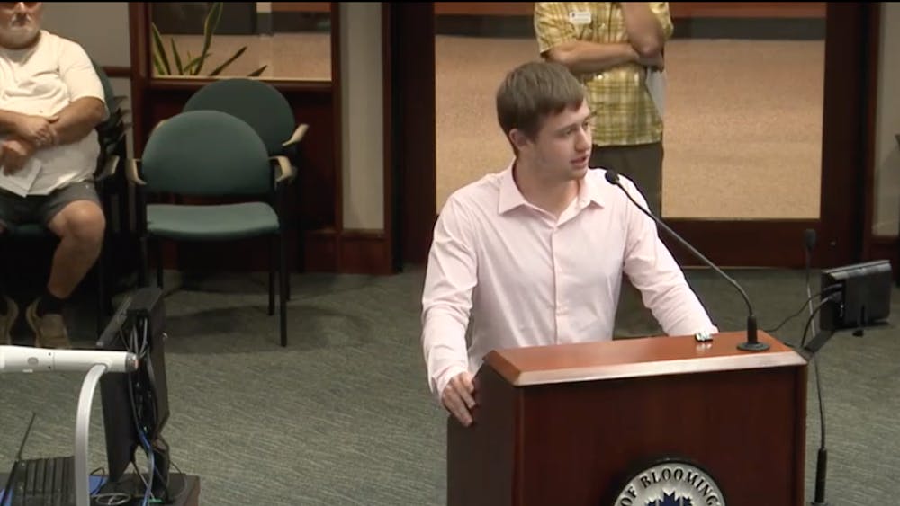 IU student and Bloomington City Council candidate David Wolfe Bender ﻿speaks during public comment at a July 2022 city council meeting. Bender is running for city council in District 6.
