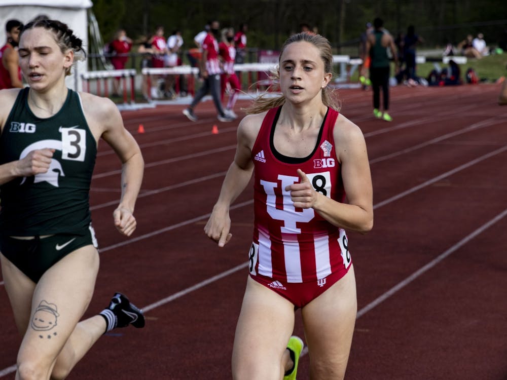 Senior Joely Pinkston runs in the women’s 800-meter run during the Big Ten Indiana Invitational on April 9 at the Robert Haugh Track and Field Complex. Pinkston returned for another season after the abrupt end to the track and field season in 2020.