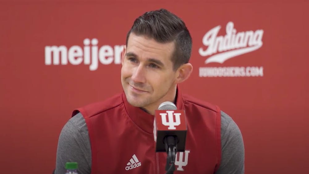 New Indiana football offensive coordinator Walt Bell speaks at his introductory press conference on Dec. 12, 2021. Indiana fired Bell on Sunday afternoon.