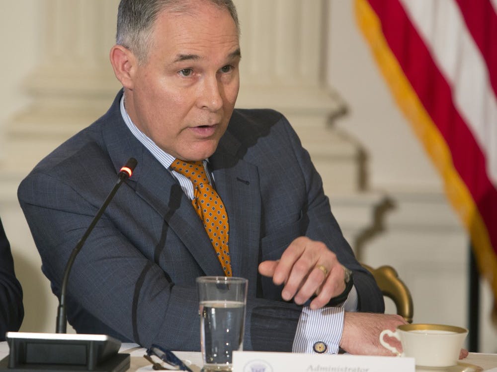 Former Environmental Protection Agency Administrator Scott Pruitt participates in a meeting with state and local officials regarding the Trump infrastructure plan on Feb. 12 at the White House in Washington, D.C.