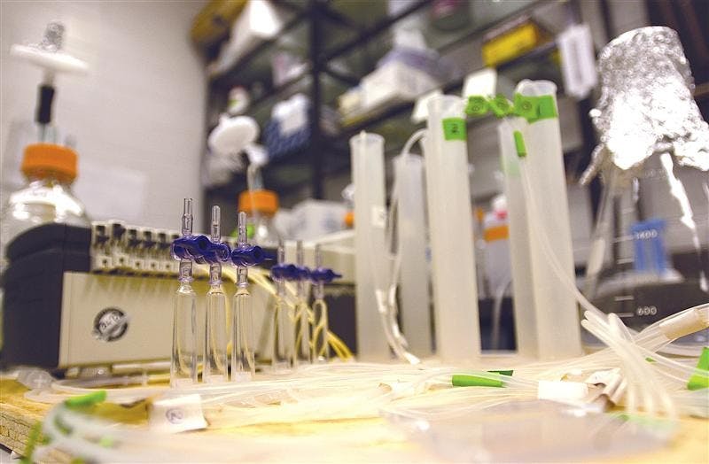 An apparatus used to study bacteria sits in Clay Fuqua’s lab in Jordan Hall.