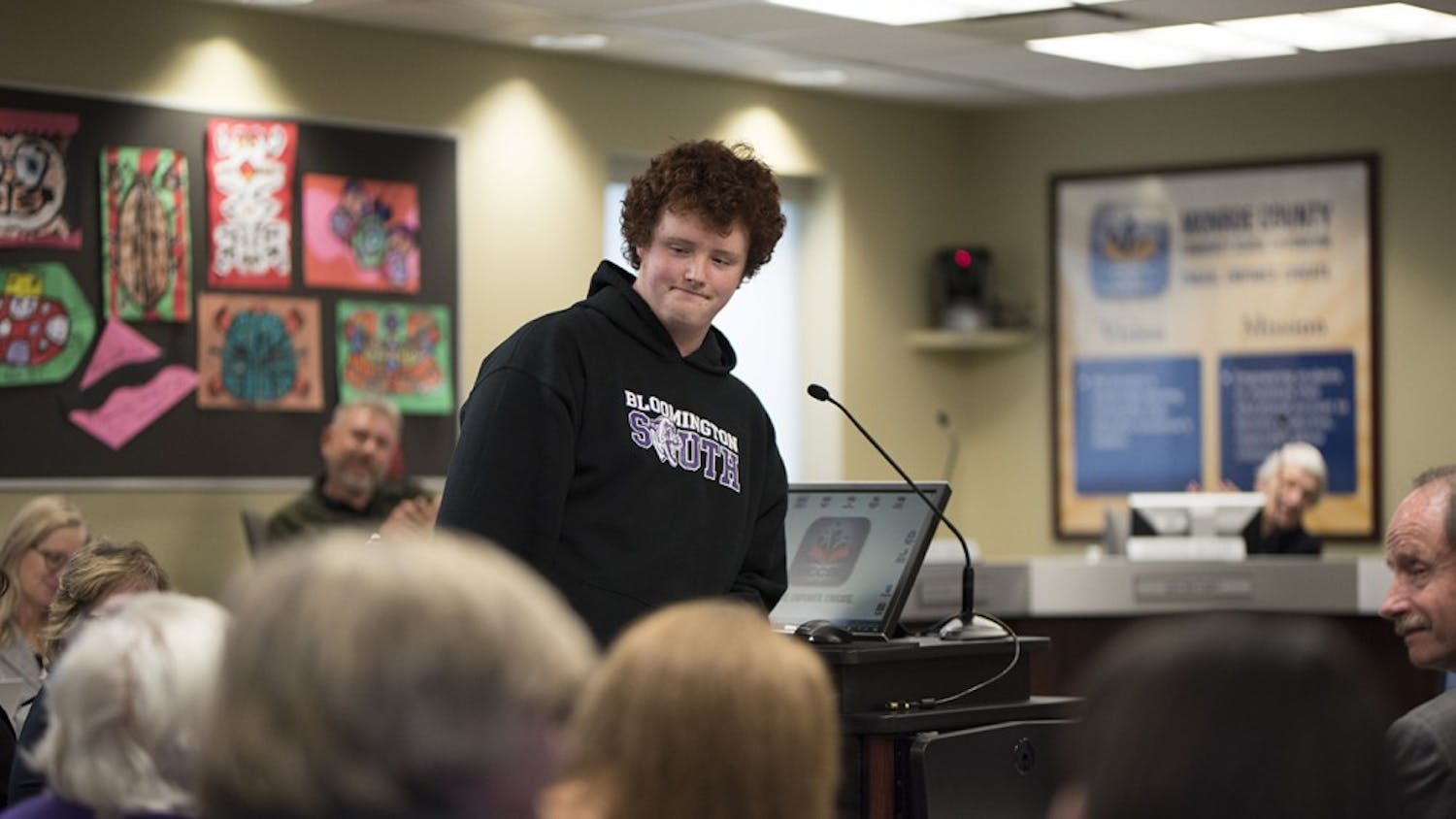 Justin Robertson-Goodman received the Panther it Forward Award Tuesday night at the MCCSC school board meeting. Robertson-Goodman won the award for holding the doors open every day for teachers and students at Bloomington High School South. "It fills me with joy in the morning," he said. 