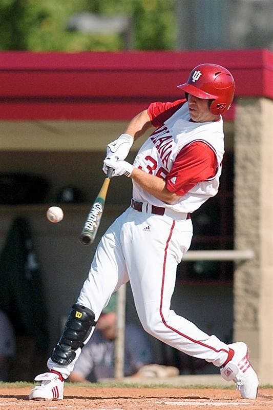 Sophomore first baseman Jerrud Sabourin hits a game winning two-run home run in the bottom of the ninth to win the game against Michigan State  on Wednesday afternoon at Sembower Field.