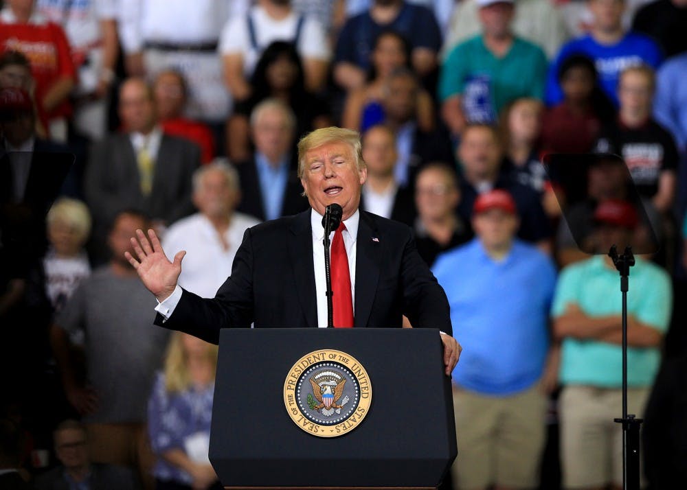 “This country is tired of being ripped off by other countries,” President Donald Trump said at a Aug. 30 Trump rally in Evansville, Indiana. Trump's 2020 presidential campaign officially begins Tuesday.