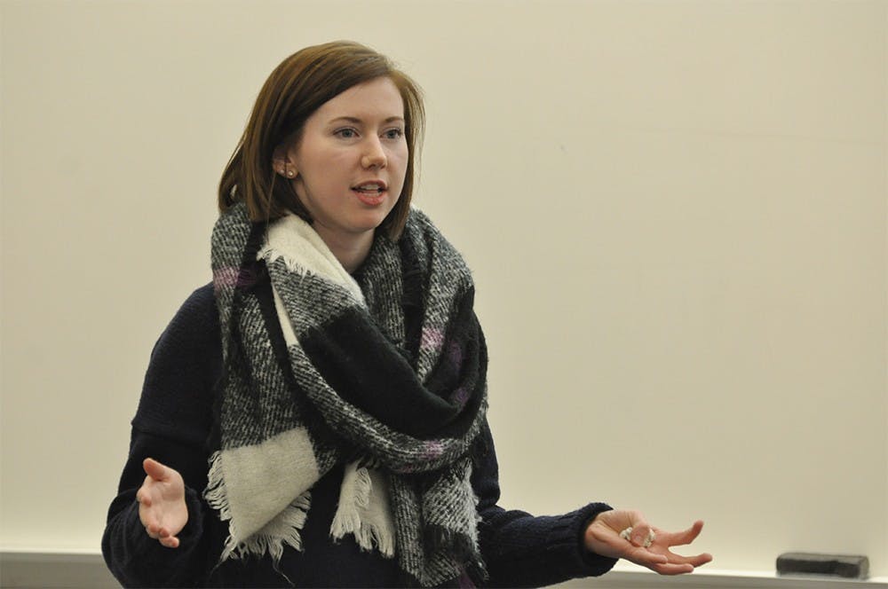 Briscoe representative Anne-Therese Ryan voices her opinion during IUSA's first voting session of the semester. The meeting took place Tuesday in Hodge Hall. 