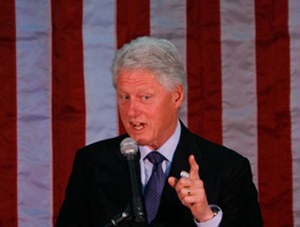 Former President Bill Clinton speaks Tuesday afternoon in Lawrenceburg. He also campaigned on behalf of his wife, presidential hopeful Hillary Clinton, in Richmond and Fort Wayne.