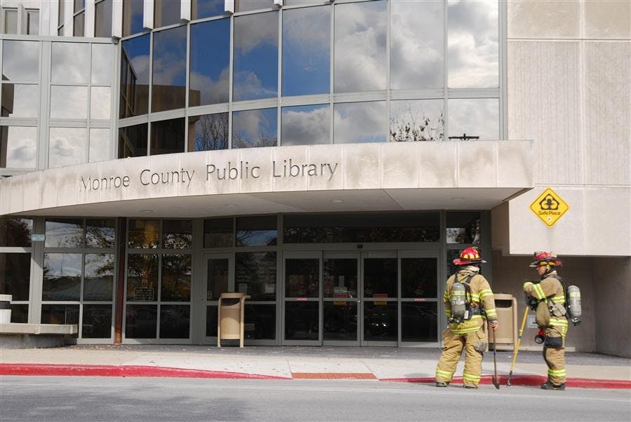 Bloomington firefighters in front of MCPL
