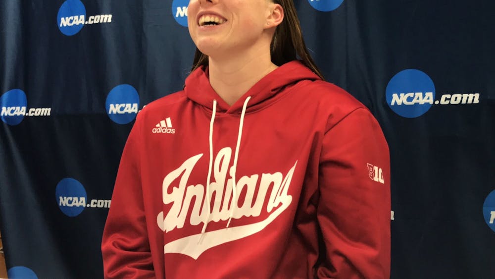 Lilly King talks to the media after winning the 200-yard breaststroke on the final night of the 2019 NCAA Tournament. King won the bronze medal in the 100-meter breaststroke in Tokyo on Monday.