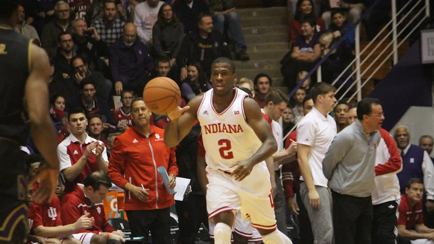 EVANSTON, ILL.-Junior guard Josh Newkirk dribbles the ball against Northwestern. The Hoosiers lost to the Wildcats 55-68 on Sunday night.