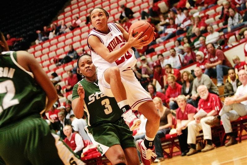 Sophomore guard Whitney Lindsey glides toward the basket during the first half of the Hoosiers game against Michigan State Thursday night at Assembly Hall.