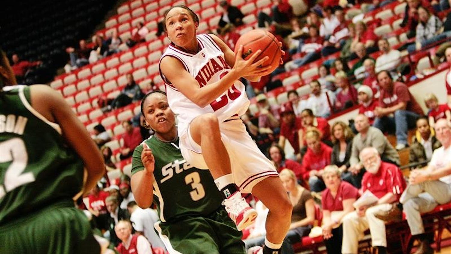 Sophomore guard Whitney Lindsey glides toward the basket during the first half of the Hoosiers game against Michigan State Thursday night at Assembly Hall.