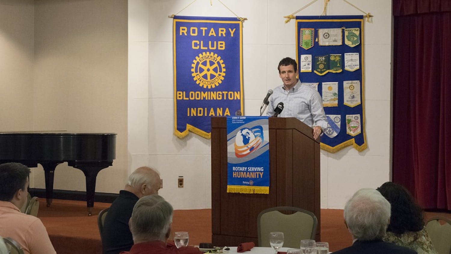 Trey Hollingsworth speaks to the Bloomington Rotary Club in the IMU Frangipani Room Tuesday. Hollingsworth, who lives in Jeffersonville, is running for Indiana’s Ninth District congressional seat. 
