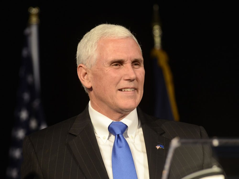 Mike Pence smiles as he give his acceptance speech Nov. 6, 2012 at Lucas Oil Stadium.