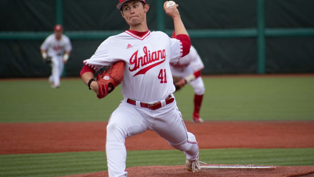 Redshirted senior left-handed pitcher Ty Bothwell pitches the ball March 8, 2023 against Purdue Fort Wayne at Bart Kaufman in Bloomington. During Indiana's 8-6 victory over Xavier University Wednesday, May 10, Bothwell threw three innings and allowed one run. 