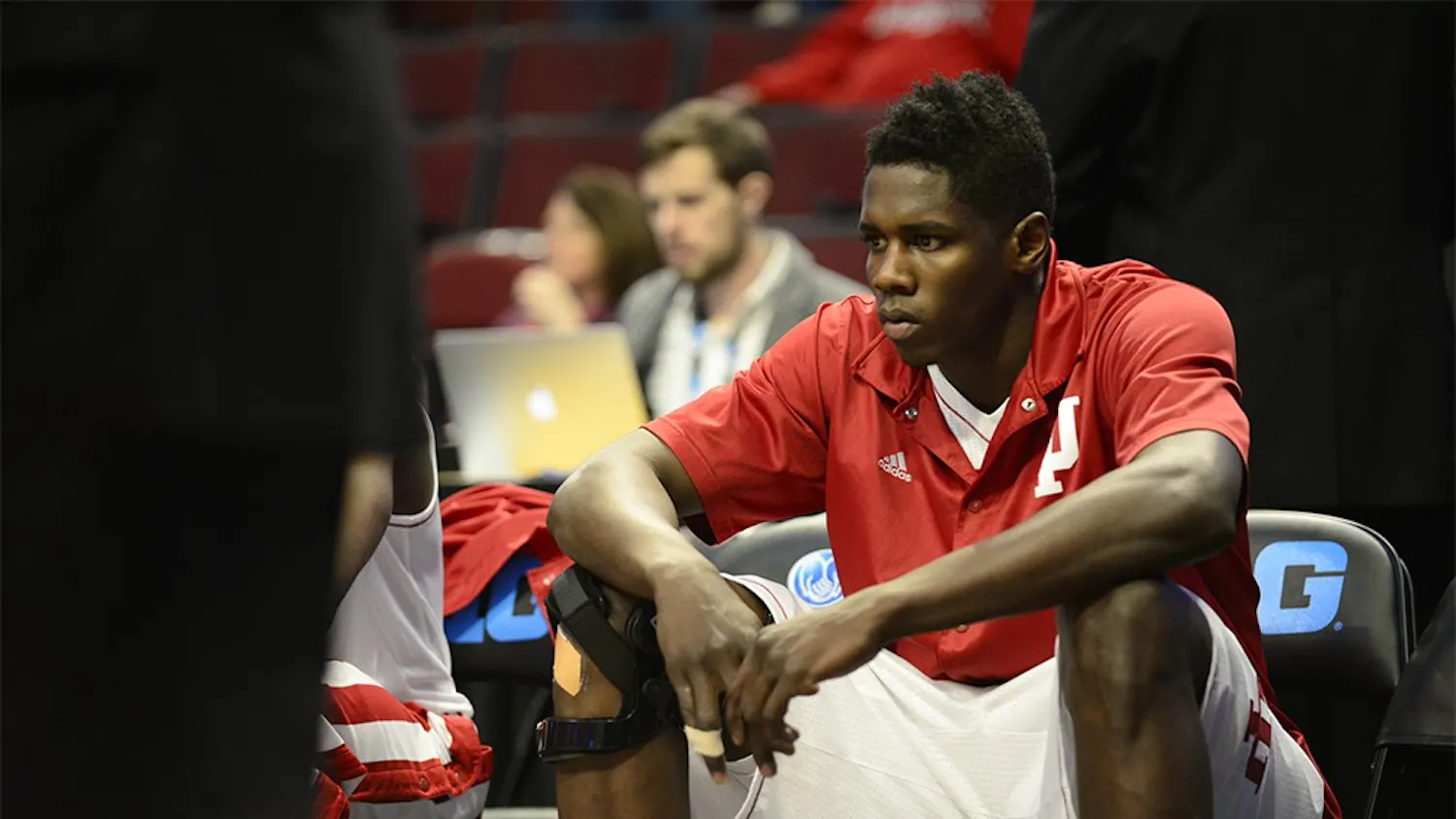 Hanner Mosquera-Perea sits on the bench during IU's win over Northwestern on March 12, 2015 during the Big Ten Tournament in the United Center.