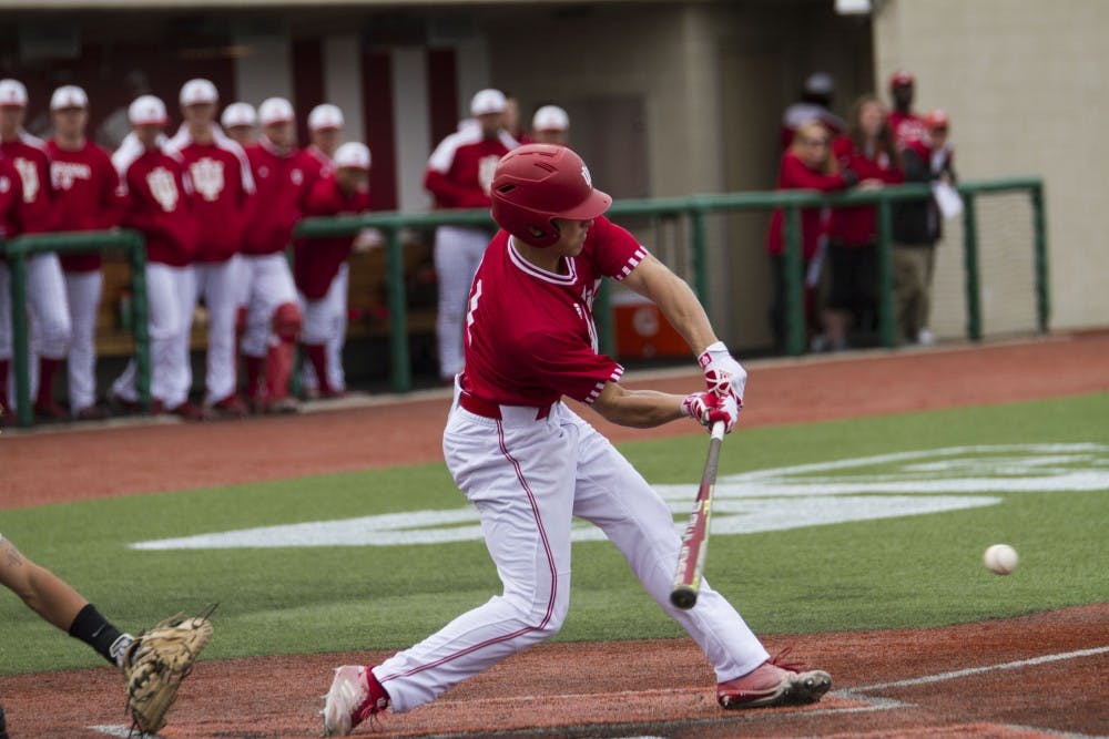 <p>Then-junior center fielder Logan Kaletha strikes out at the bottom of the third inning during the 2018 season. IU will face the University of Memphis this weekend.&nbsp;</p>