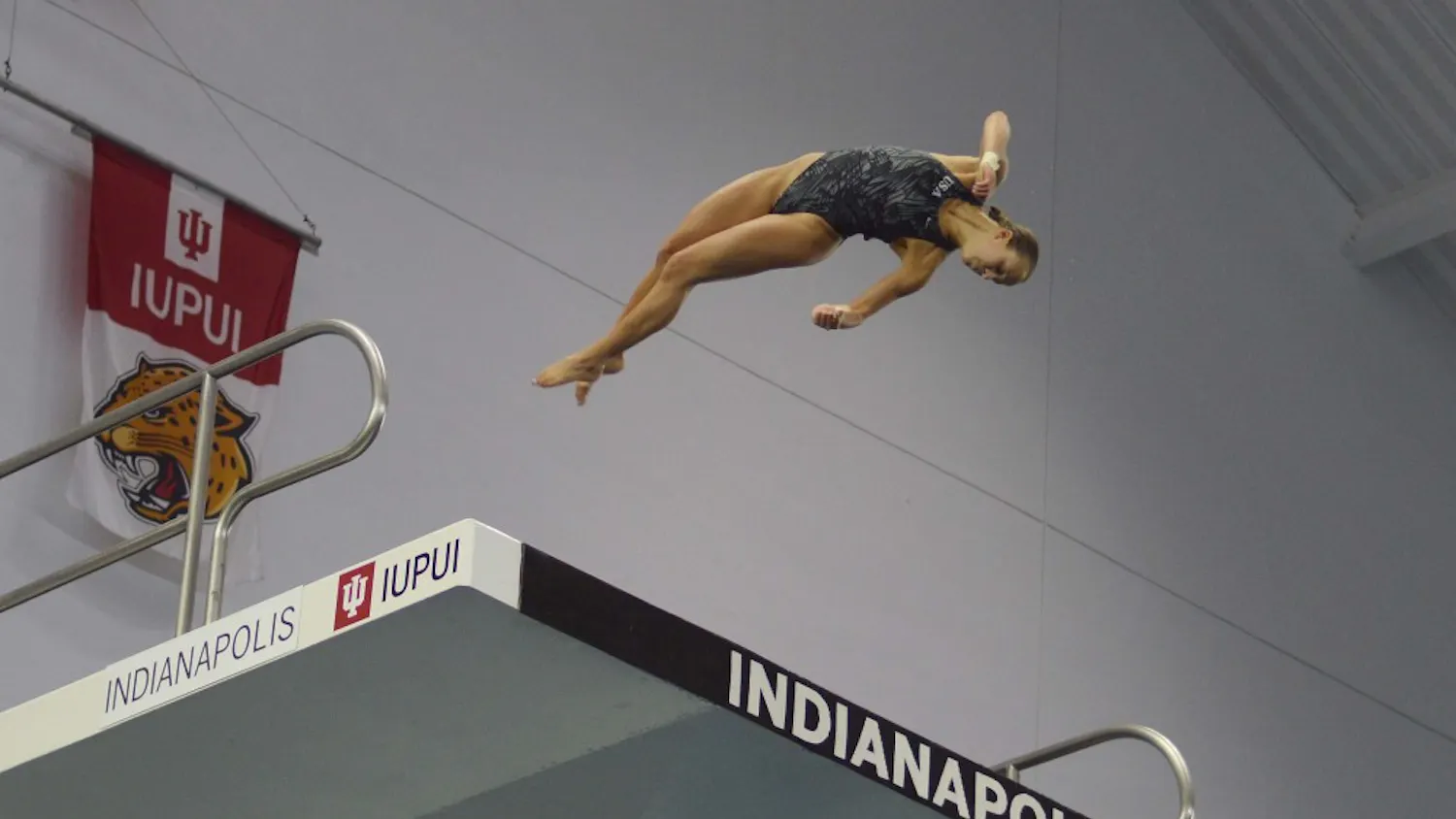 IU diver Jessica Parratto dives off the 10-meter platform during Olympic Trials Saturday night at the IUPUI Natatorium. Parratto placed first, earning a spot on Team USA.