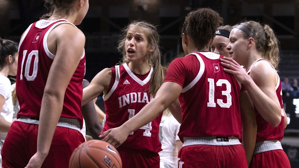 Redshirt junior Ali Patberg pulls the IU players together for a huddle Dec. 11 at Hinkle Fieldhouse in Indianapolis. IU is ranked No. 15 in this week&#x27;s AP Top 25 Poll.
