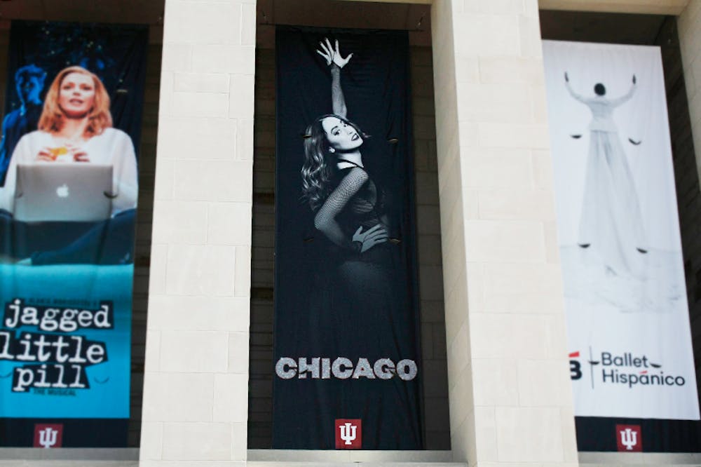 <p>The IU Auditorium is seen on Feb. 26, 2023, on East seventh Street. &quot;Chicago&quot; will begin shows at the location on March 7, 2023.</p>