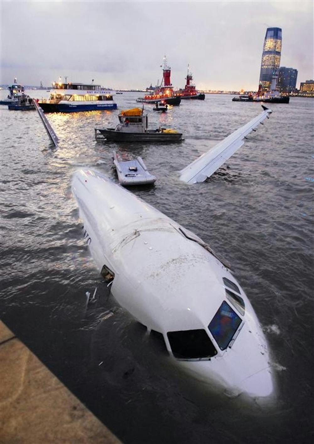 An Airbus 320 US Airways aircraft that went down in the Hudson River is seen in New York, Thursday, Jan. 15, 2009.