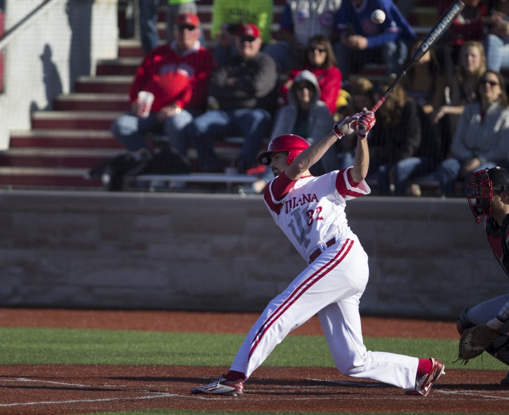 <p>Junior infielder Luke Miller swings his bat during a game against Ball State on April 4, 2017. Miller was named Big Ten Player of the Week on Monday.</p>