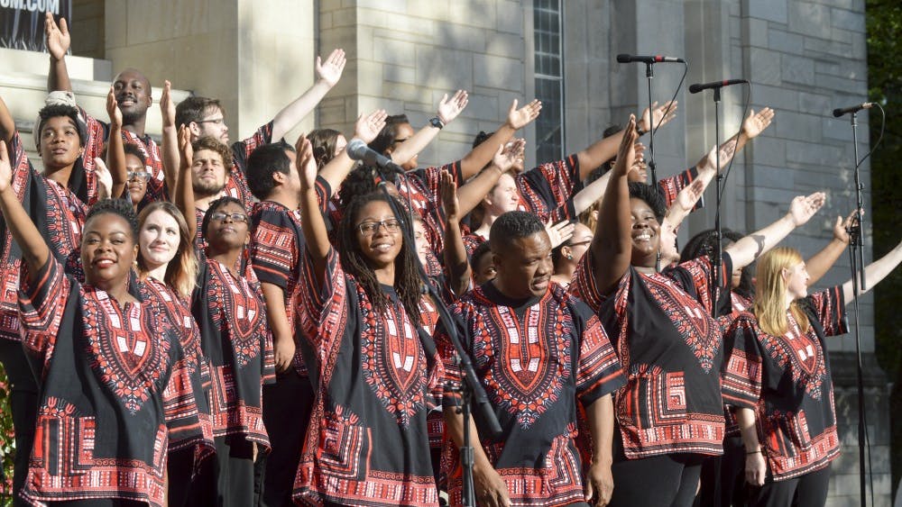 The African American Choral Ensemble performs a variety of songs composed by African Americans as Bloomington families and students dance along in 2016.&nbsp;